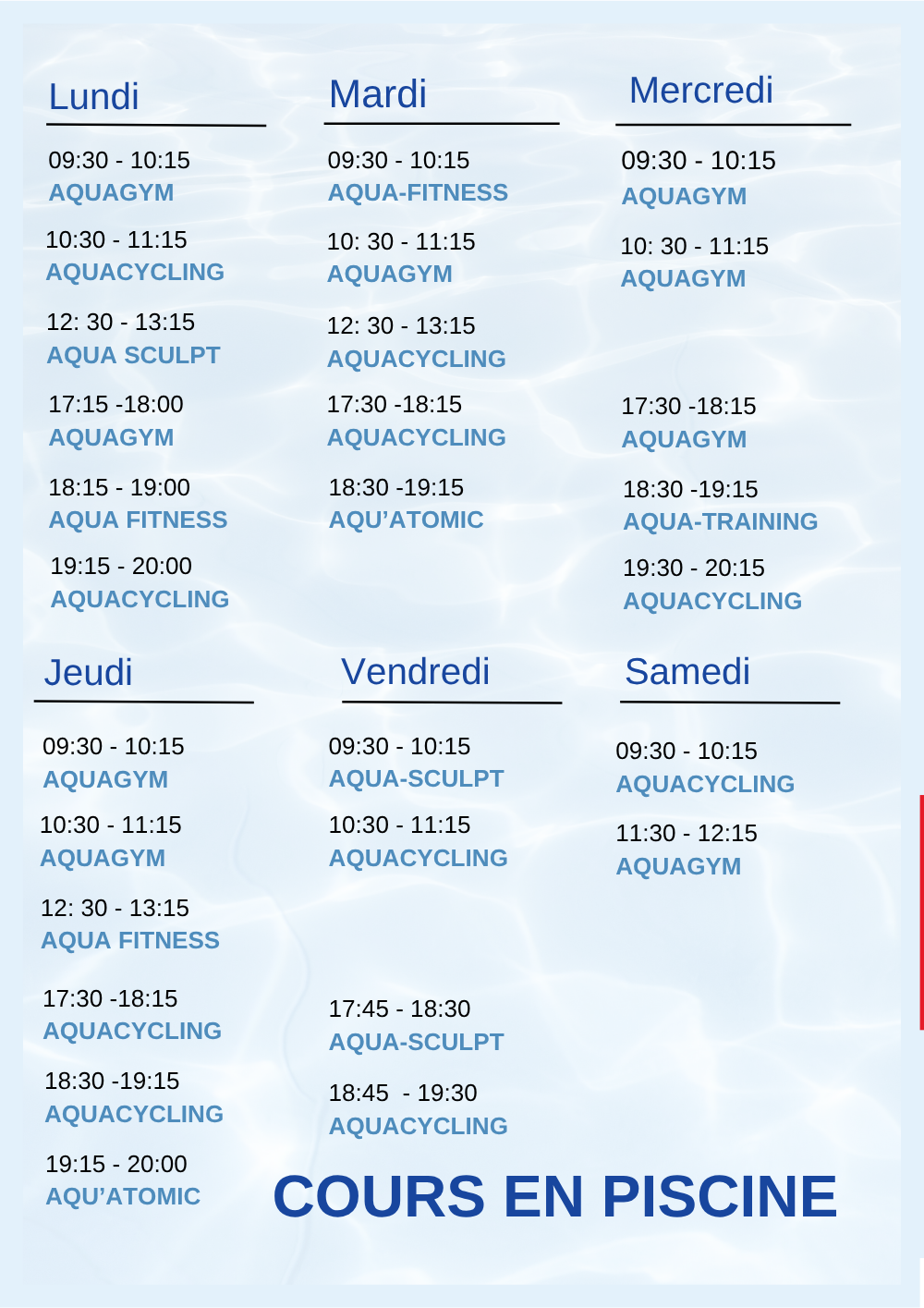 Planning Aquagym
